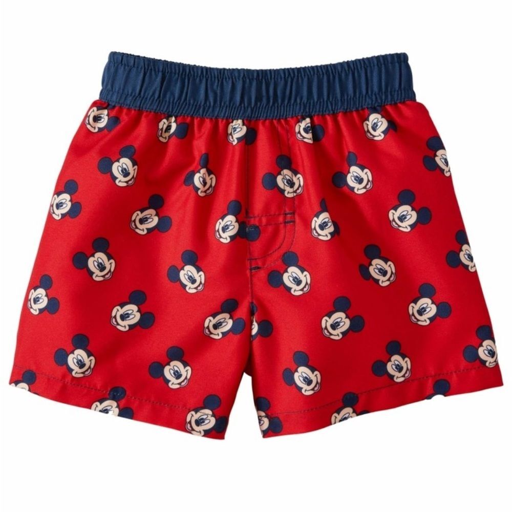 Disney Infant Boys Red Mickey Mouse Swim Trunks Baby Board Shorts size 18m
